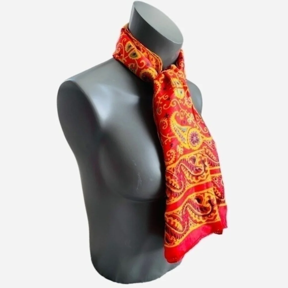 Handmade Multicolor Silk Scarf 64x17 Mulberry Psychedelic Print Neckerchief VG